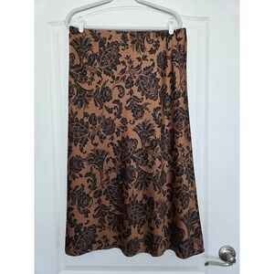 Soft‎ Surroundings Brown Black Floral Satin Slip Maxi Skirt Sz XL Contemporary